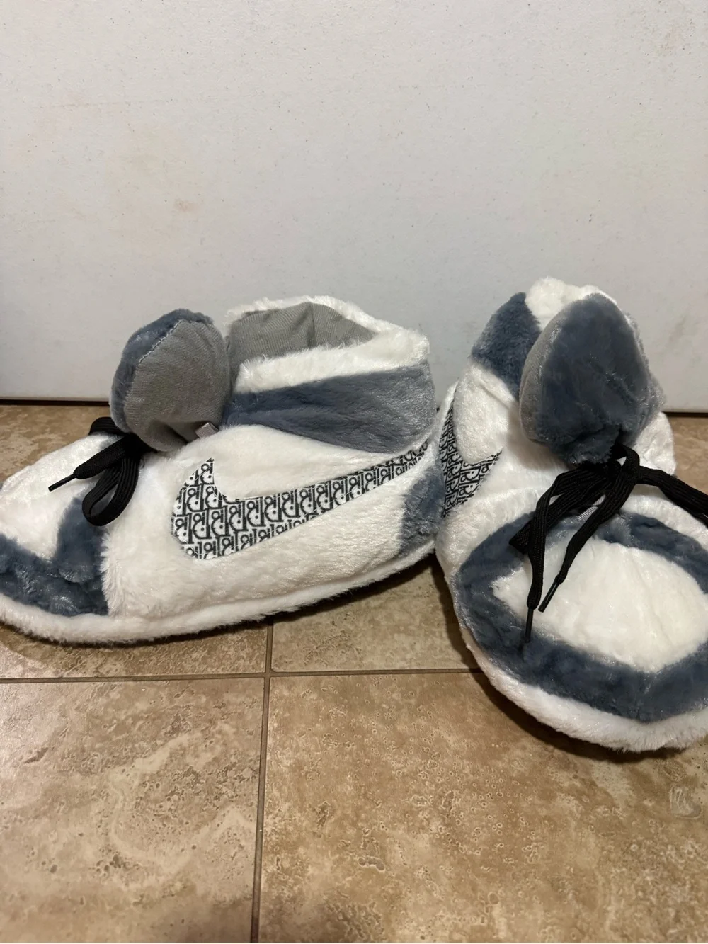 Nike White & Gray Plush Swoosh Slipper Boots